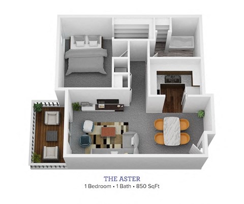 1 bed 1 bath floor plan at Bloomfield Apartments, Dayton, OH